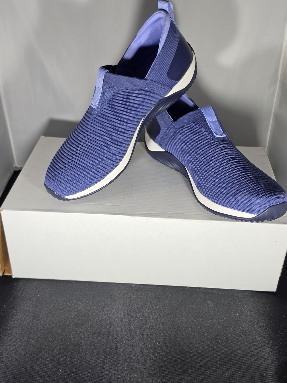 Ryka Women's Slip-On Knit Sneakers in Blue and White